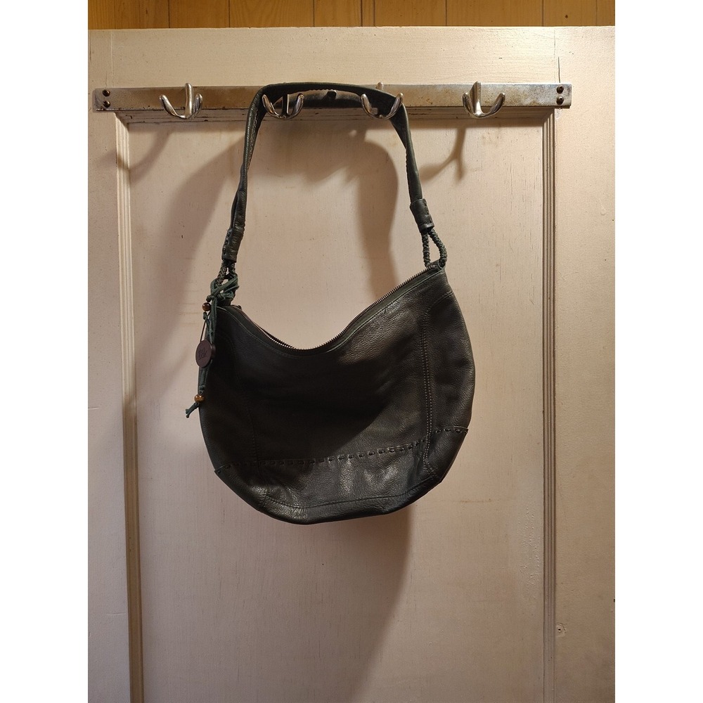 The Sak Vintage Green Leather Hobo Satchel Bag Whipstitch Braided Shoulder Bag